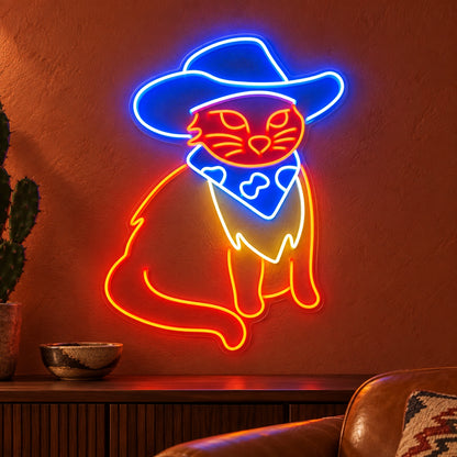 Cowboy Cat Hat LED Neon Sign - advertising view