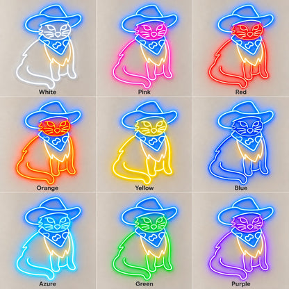 Cowboy Cat Hat LED Neon Sign - nine-color grid