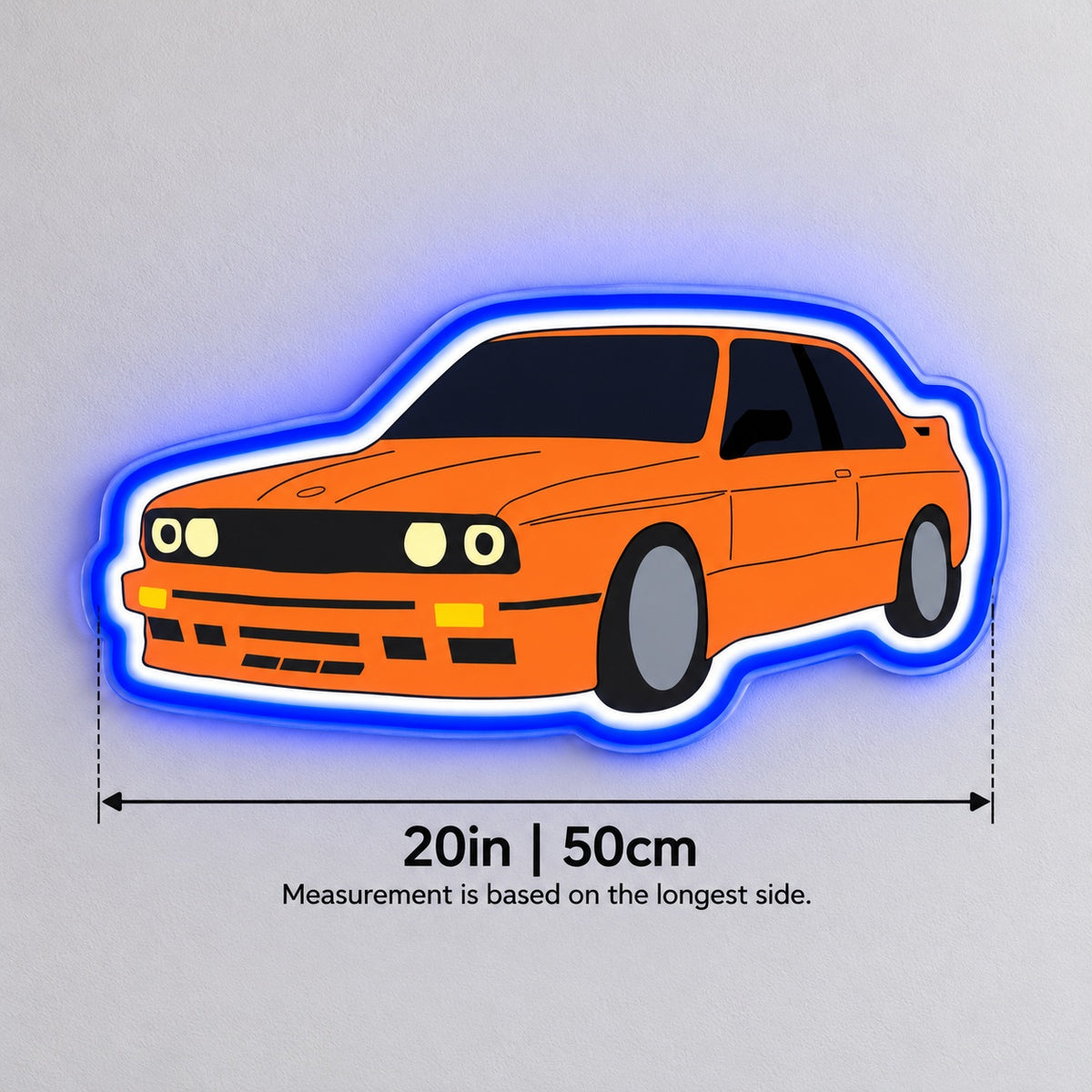 Sport Coupe LED Neon Sign - size guide