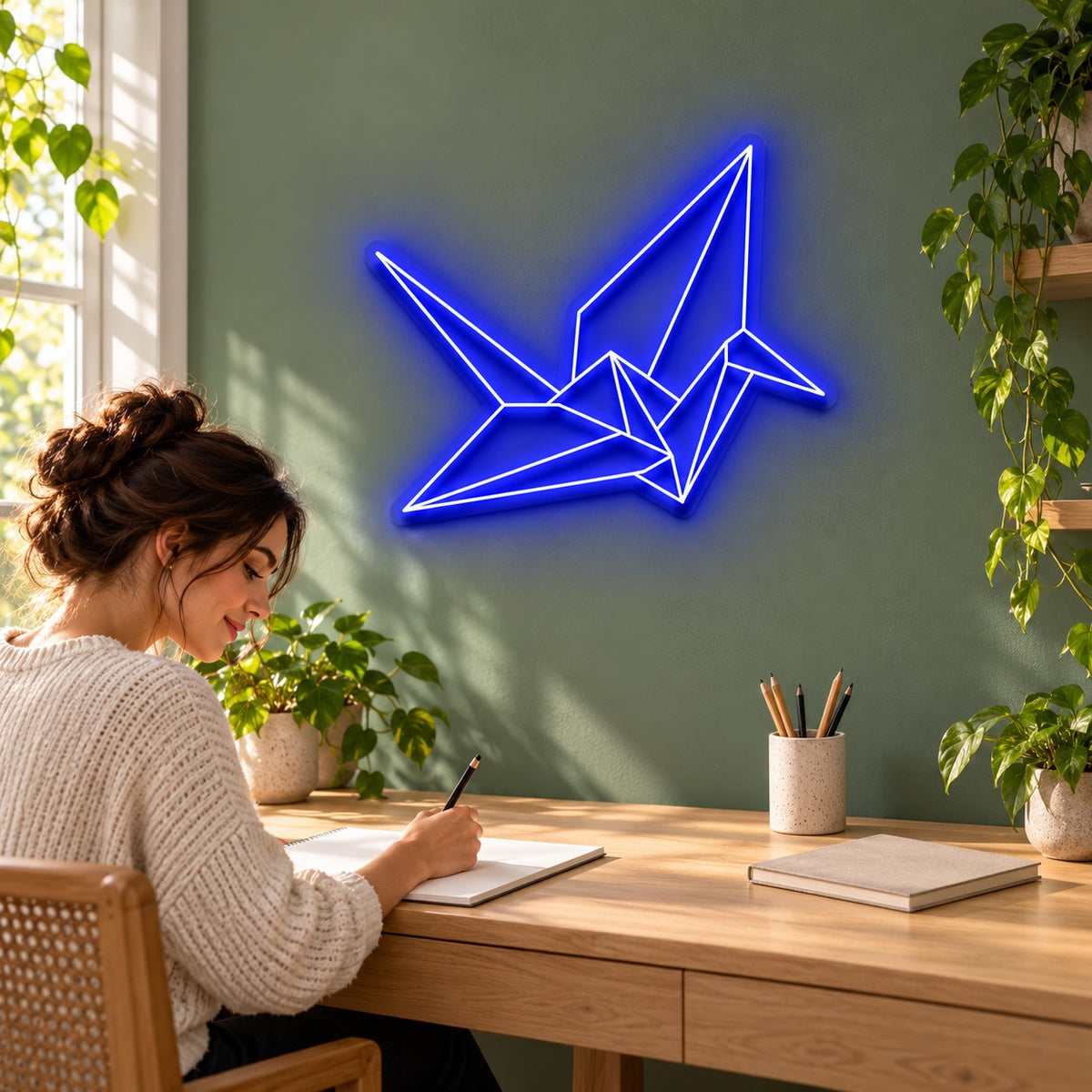 Origami Crane LED Neon Sign - lifestyle view