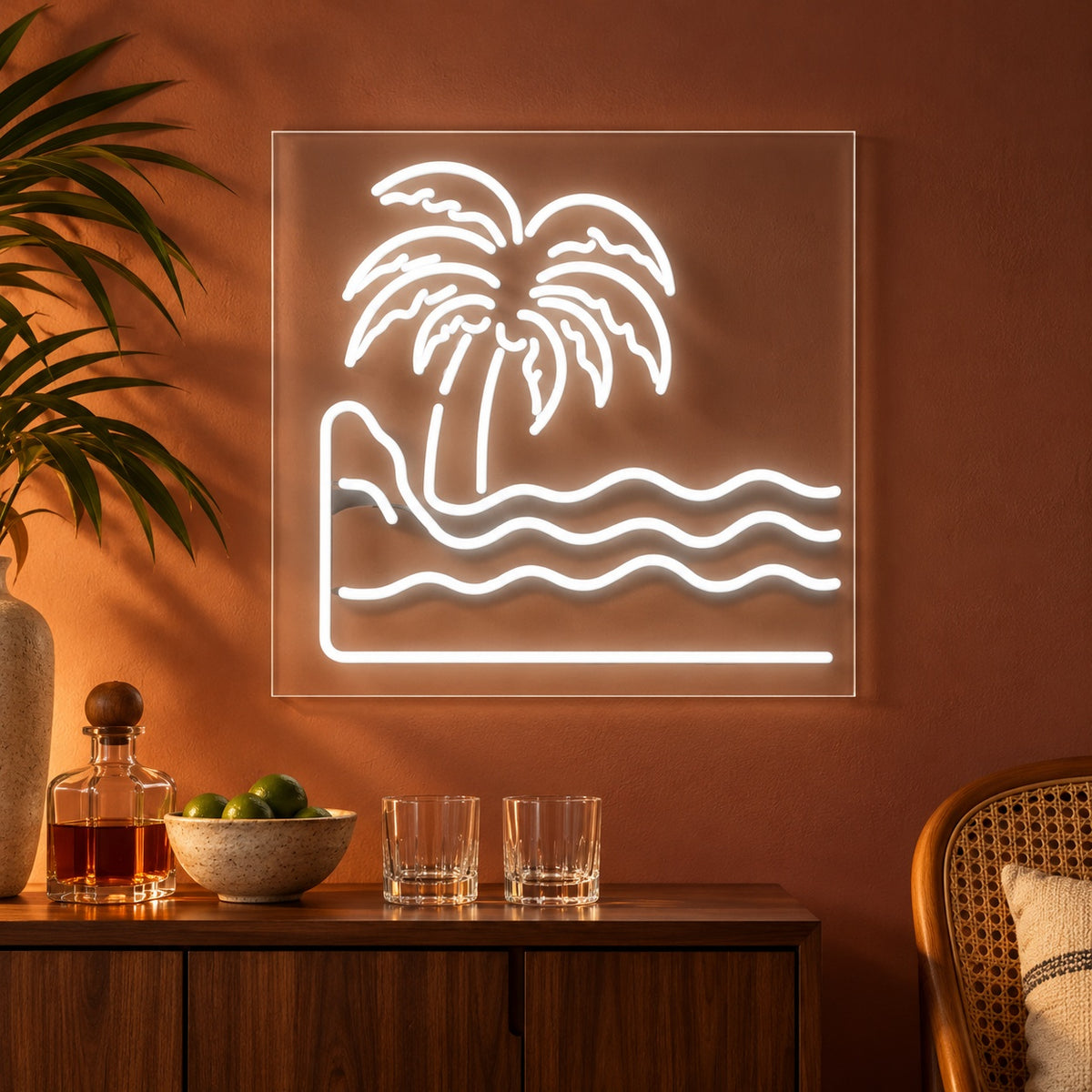 Palm Tree Ocean Waves LED Neon Sign - advertising view