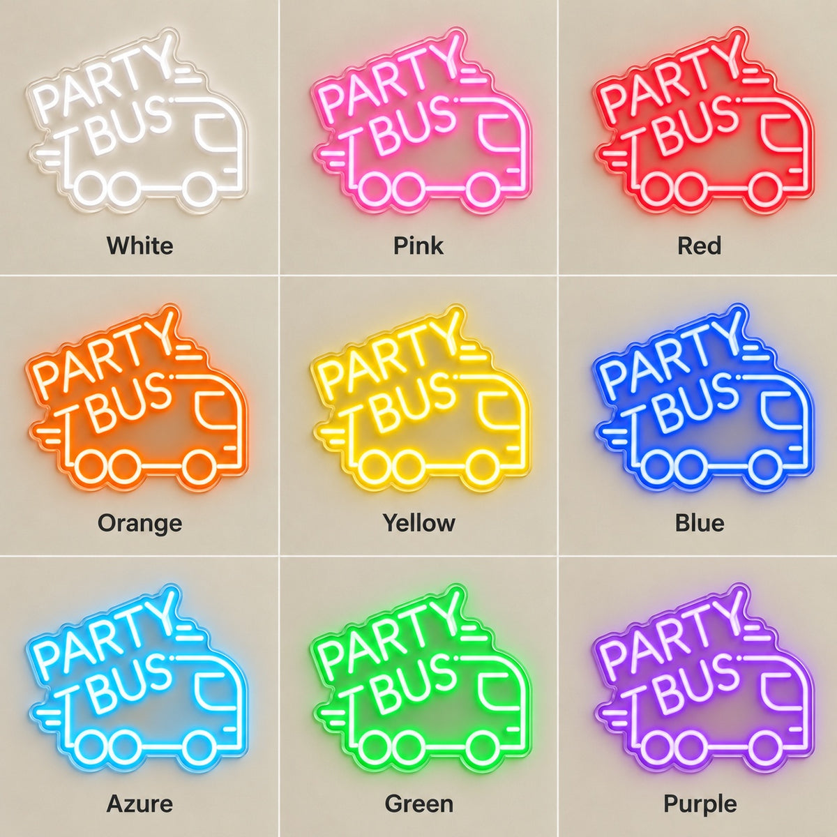 Party Bus LED Neon Sign - nine-color grid
