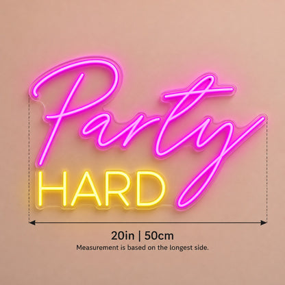 Party Hard LED Neon Sign - size guide