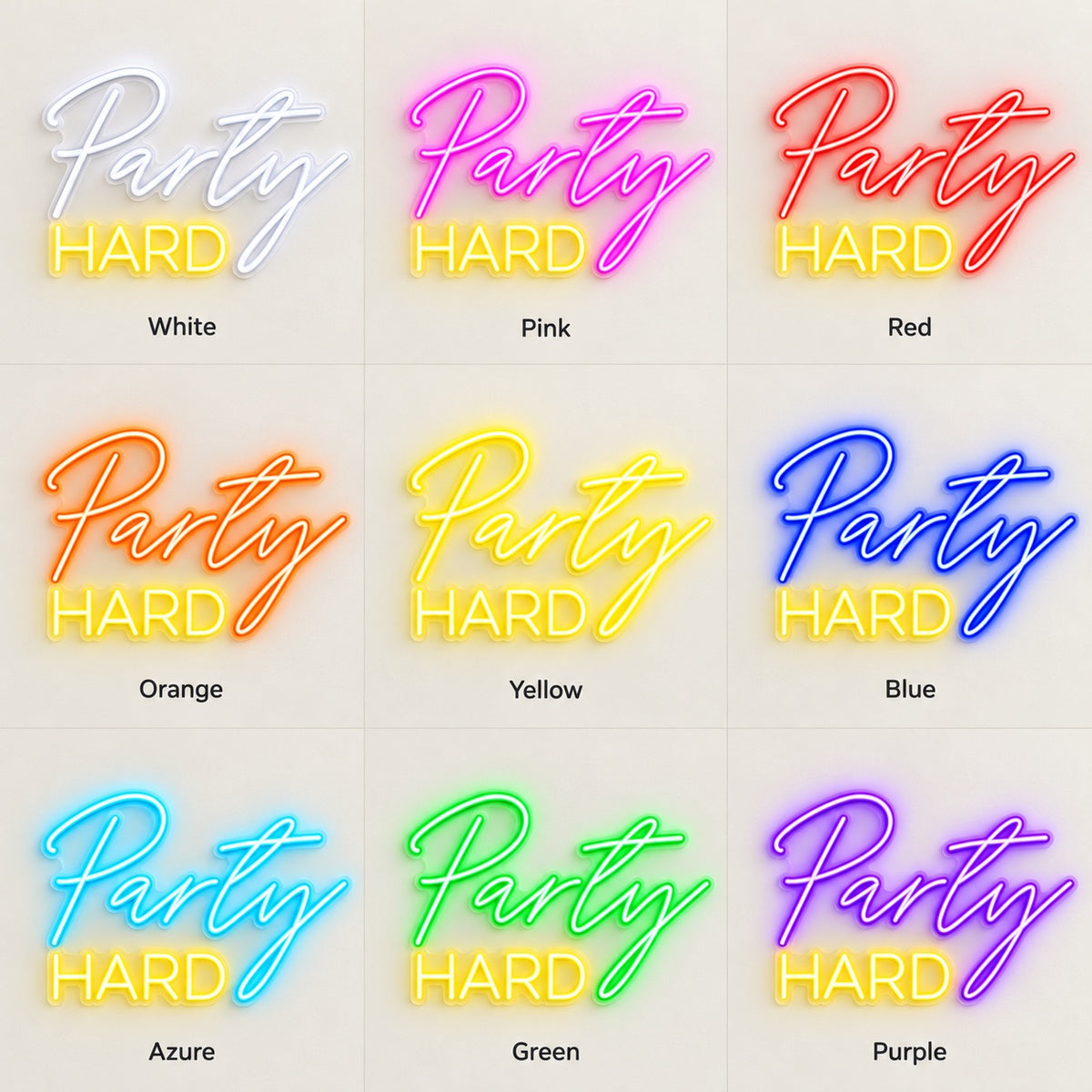 Party Hard LED Neon Sign - nine-color grid