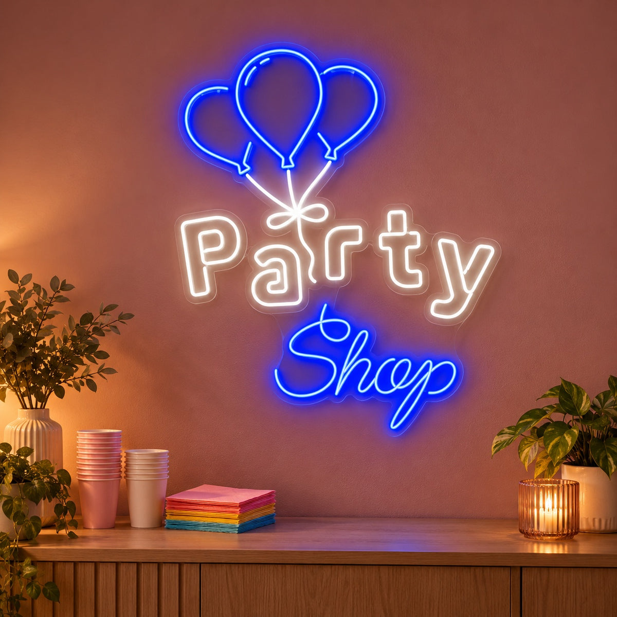 Party Shop LED Neon Sign - advertising view
