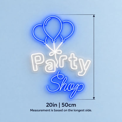 Party Shop LED Neon Sign - size guide