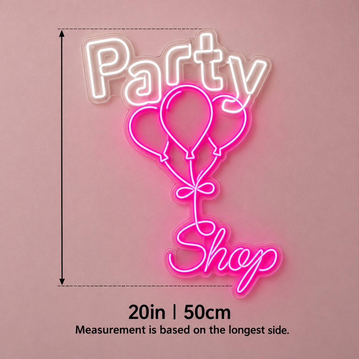 Party Shop LED Neon Sign - size guide