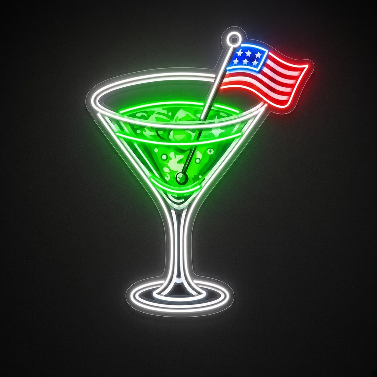 Patriotic Martini Cocktail USA Flag Pick for Home Bar Wall LED Neon Sign - product hero