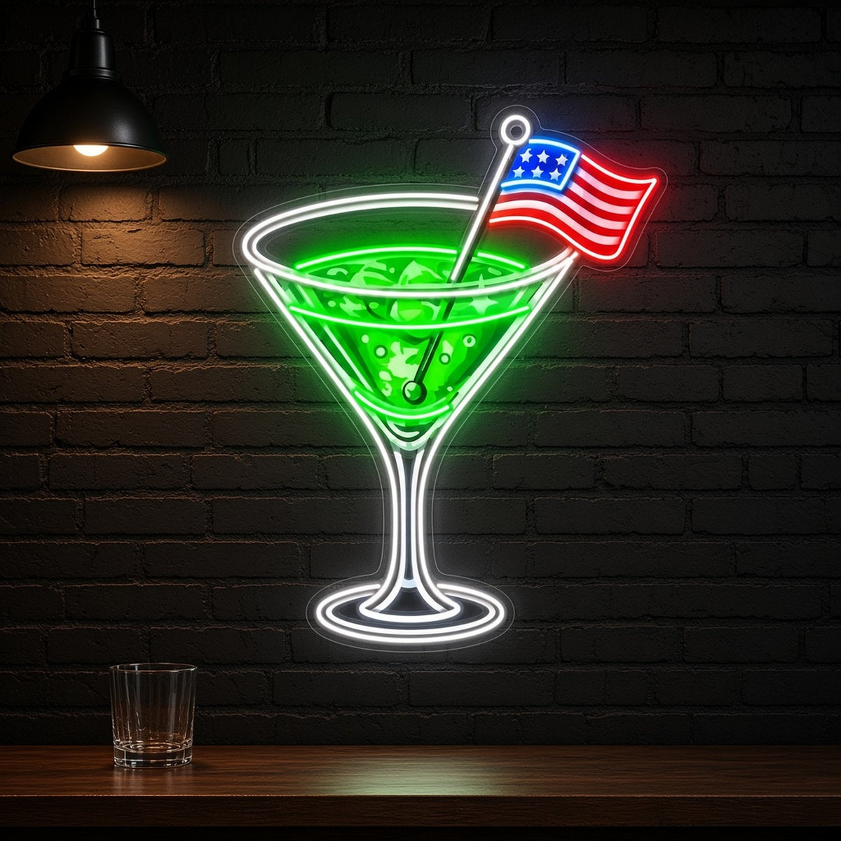 Patriotic Martini Cocktail USA Flag Pick for Home Bar Wall LED Neon Sign - advertising view