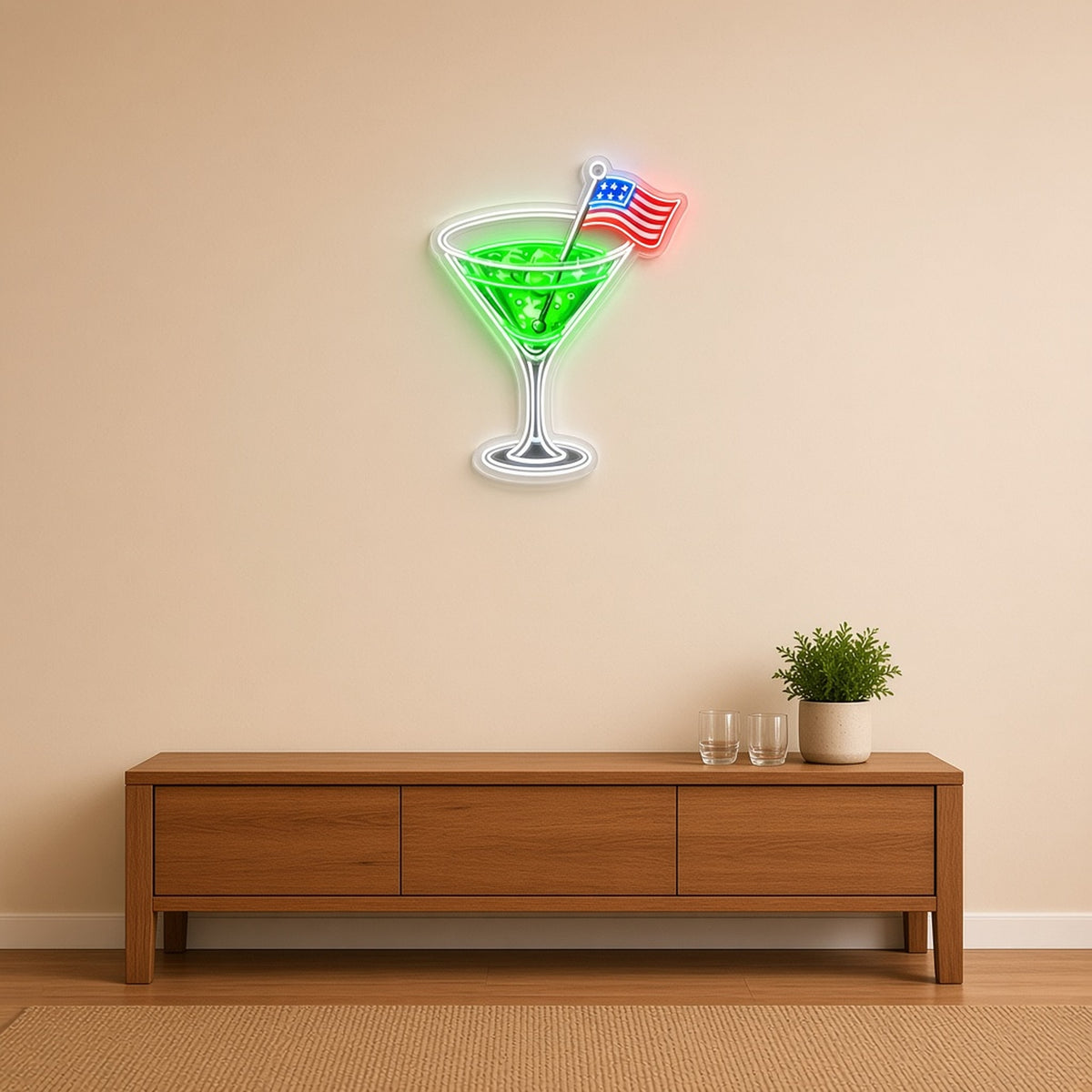 Patriotic Martini Cocktail USA Flag Pick for Home Bar Wall LED Neon Sign - lifestyle view