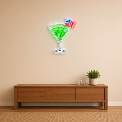 Patriotic Martini Cocktail USA Flag Pick for Home Bar Wall LED Neon Sign - lifestyle view