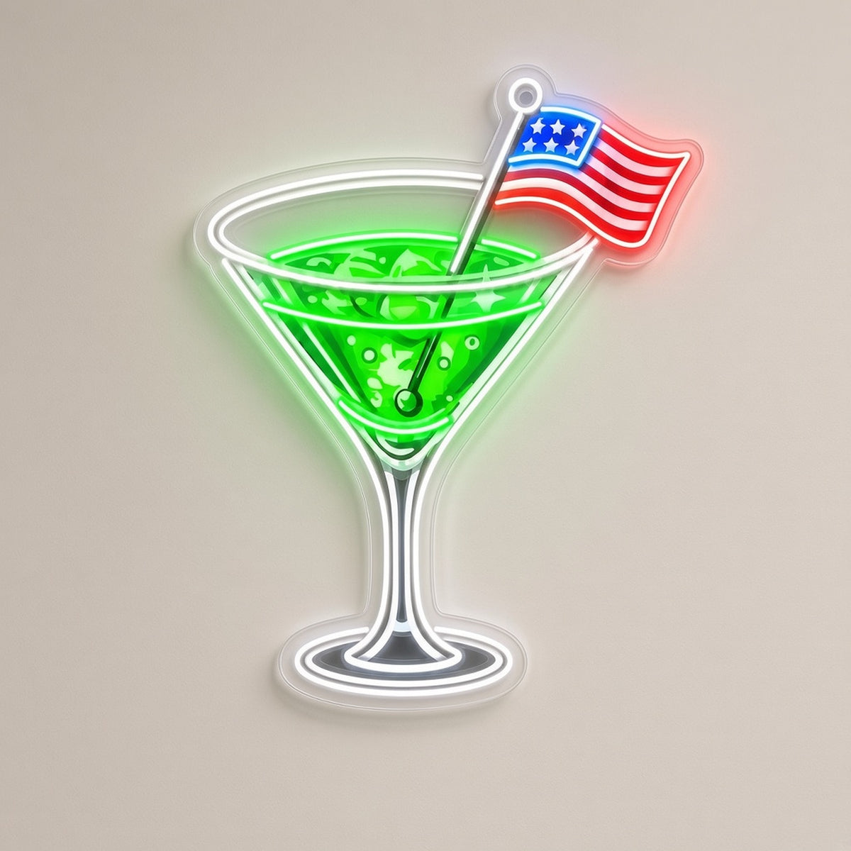 Patriotic Martini Cocktail USA Flag Pick for Home Bar Wall LED Neon Sign - natural light view
