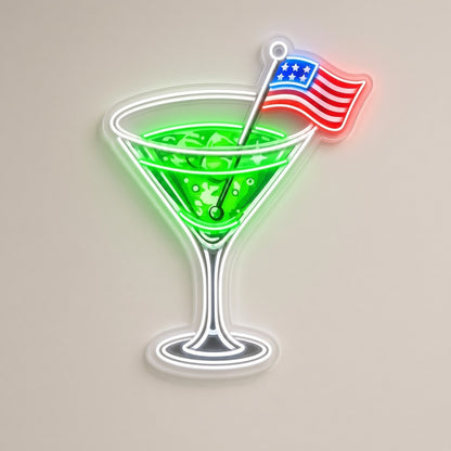 Patriotic Martini Cocktail USA Flag Pick for Home Bar Wall LED Neon Sign - natural light view