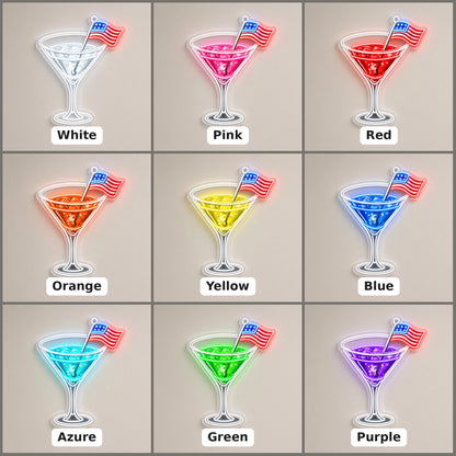 Patriotic Martini Cocktail USA Flag Pick for Home Bar Wall LED Neon Sign - nine-color grid