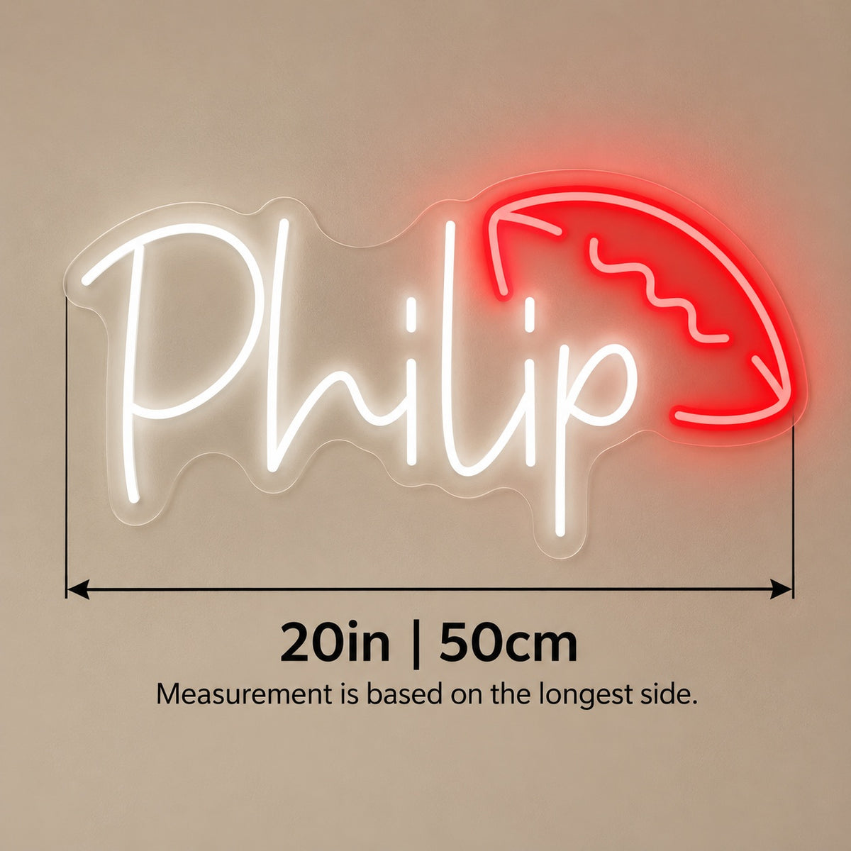 Philip Helmet LED Neon Sign - size guide