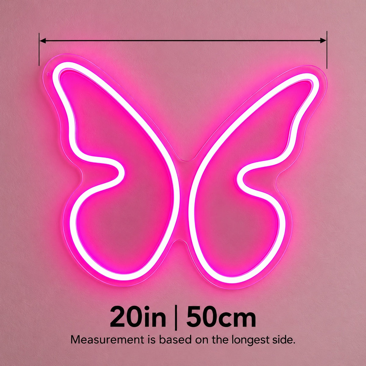 Butterfly Wings LED Neon Sign - size guide