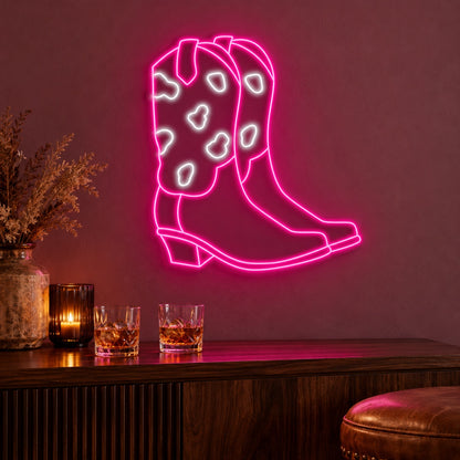 Cow Print Cowboy Boots LED Neon Sign - advertising view
