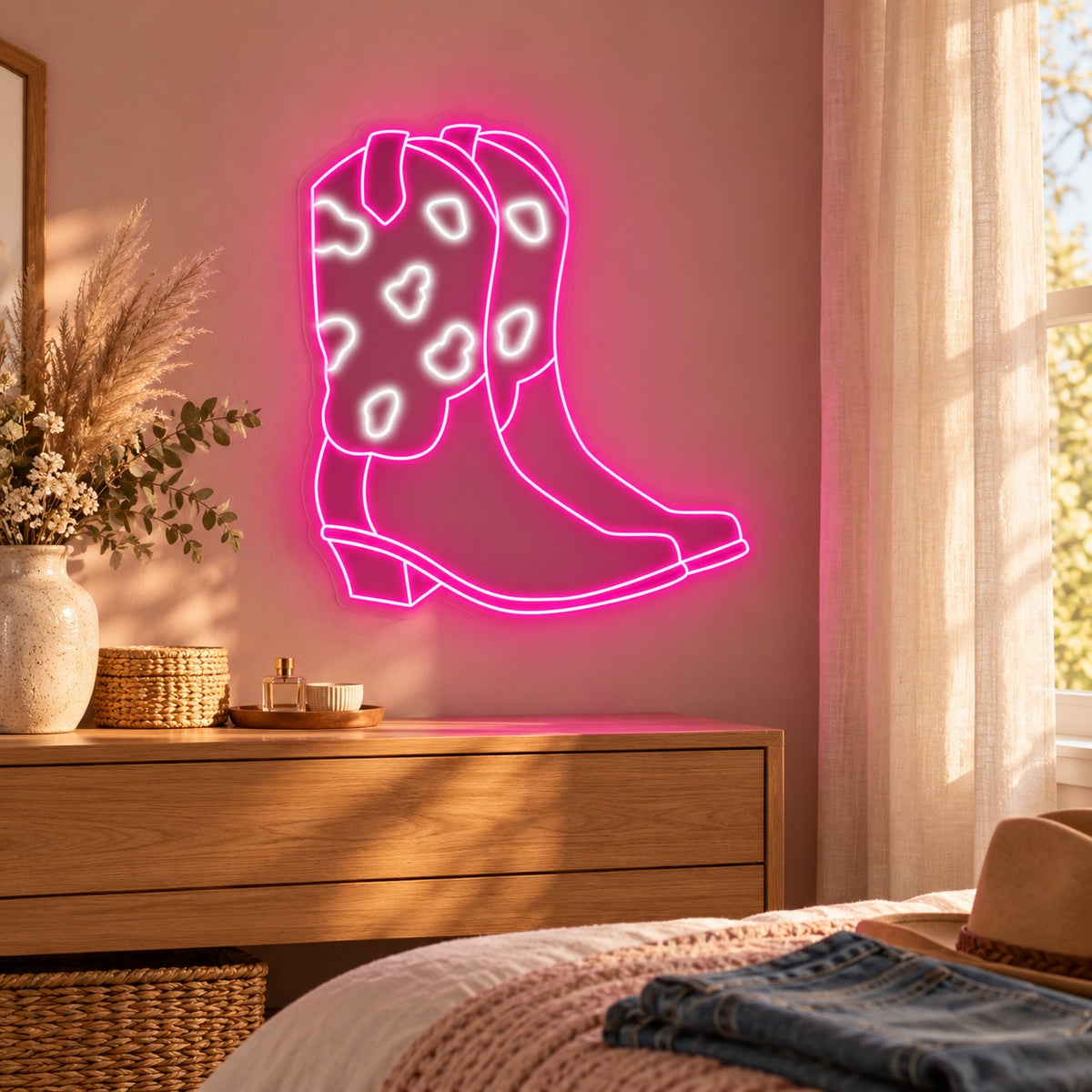 Cow Print Cowboy Boots LED Neon Sign - lifestyle view