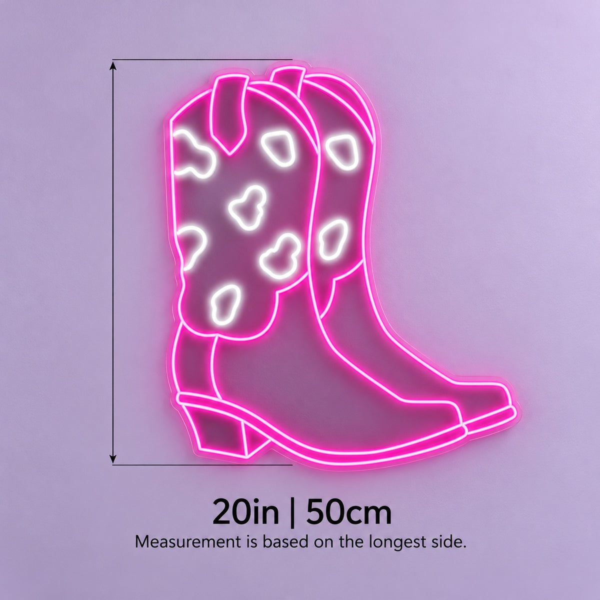 Cow Print Cowboy Boots LED Neon Sign - size guide