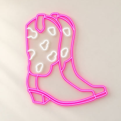 Cow Print Cowboy Boots LED Neon Sign - natural light view