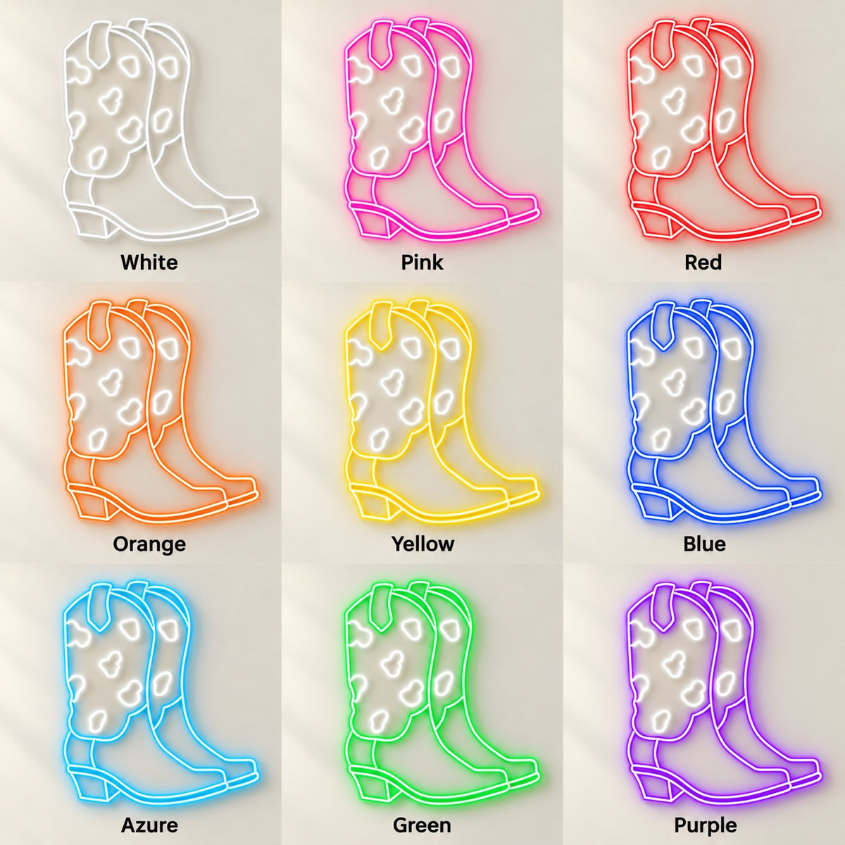 Cow Print Cowboy Boots LED Neon Sign - nine-color grid