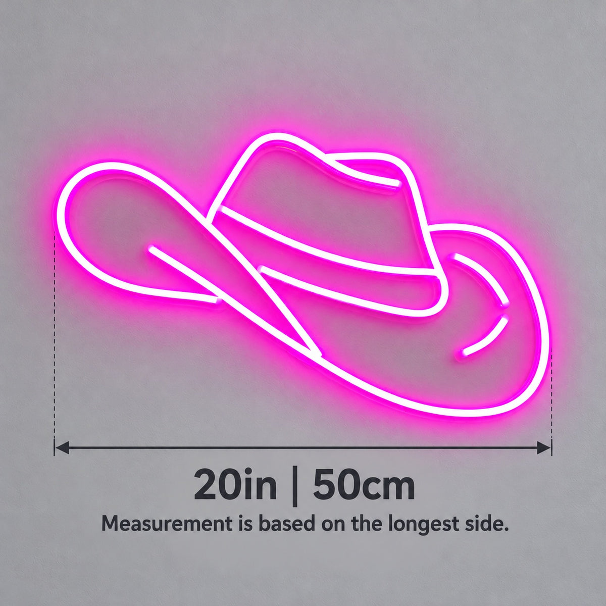 Cowboy Hat LED Neon Sign - size guide
