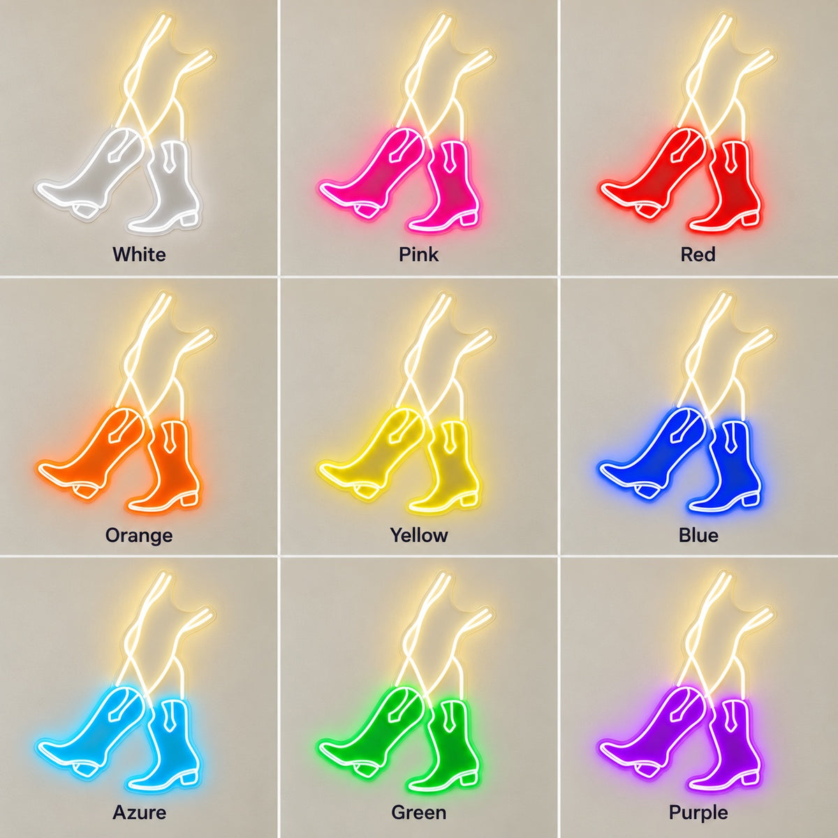 Cowgirl Boots and Legs LED Neon Sign - nine-color grid