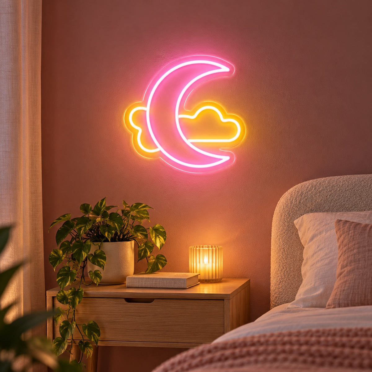 Crescent Moon And Cloud LED Neon Sign - advertising view