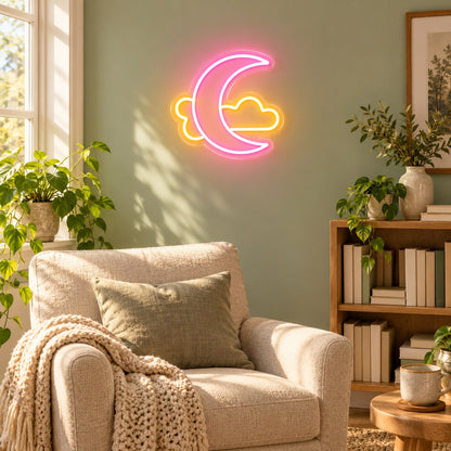 Crescent Moon And Cloud LED Neon Sign - lifestyle view