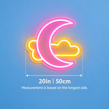 Crescent Moon And Cloud LED Neon Sign - size guide