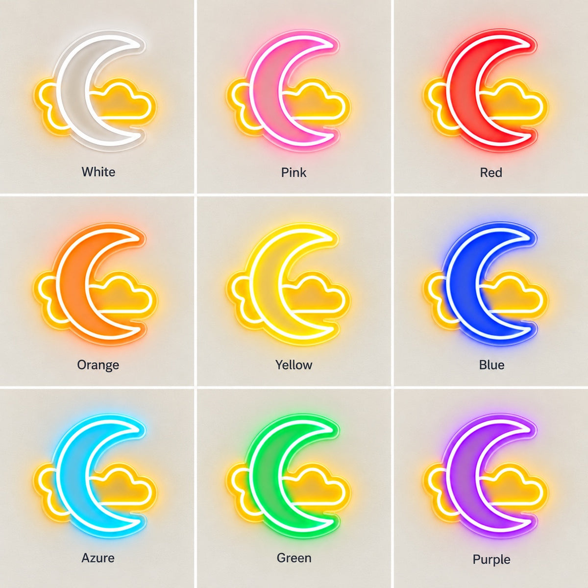 Crescent Moon And Cloud LED Neon Sign - nine-color grid
