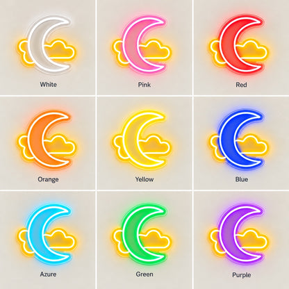 Crescent Moon And Cloud LED Neon Sign - nine-color grid