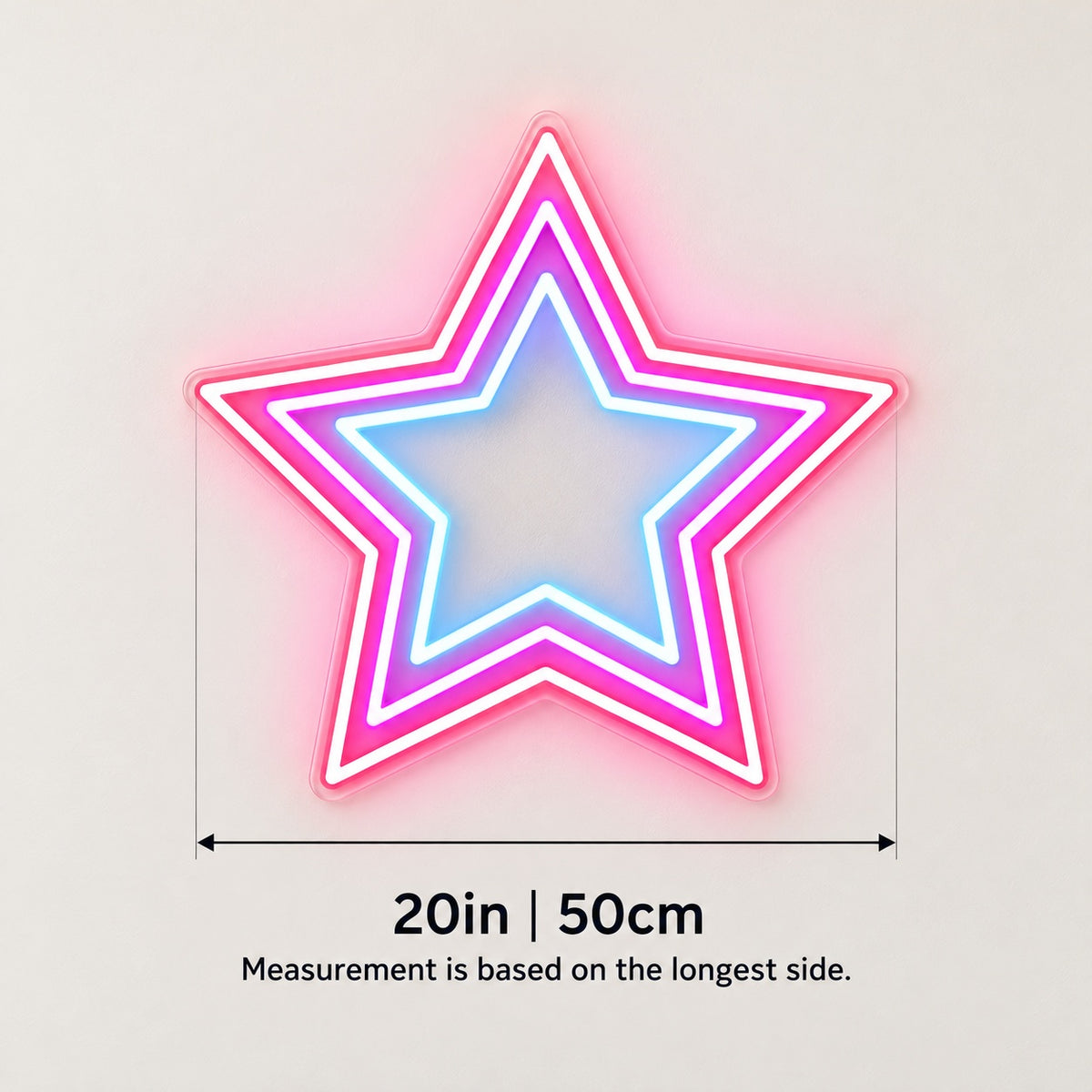 Nested Star LED Neon Sign - size guide