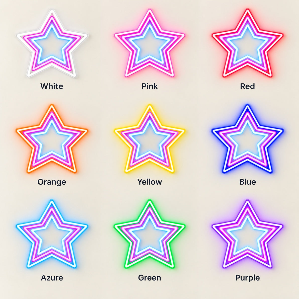 Nested Star LED Neon Sign - nine-color grid