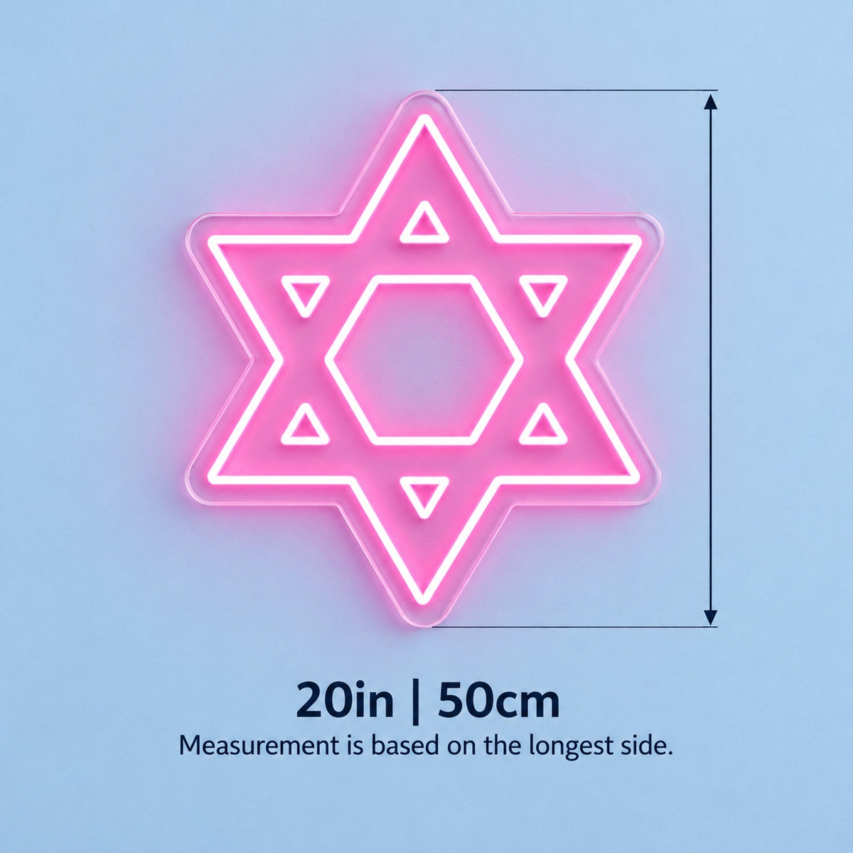 Geometric Star Of David LED Neon Sign - size guide