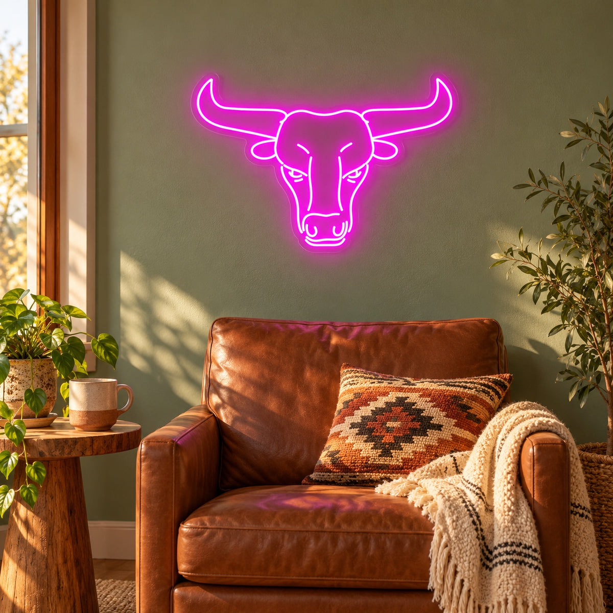 Longhorn Bull Head LED Neon Sign - lifestyle view