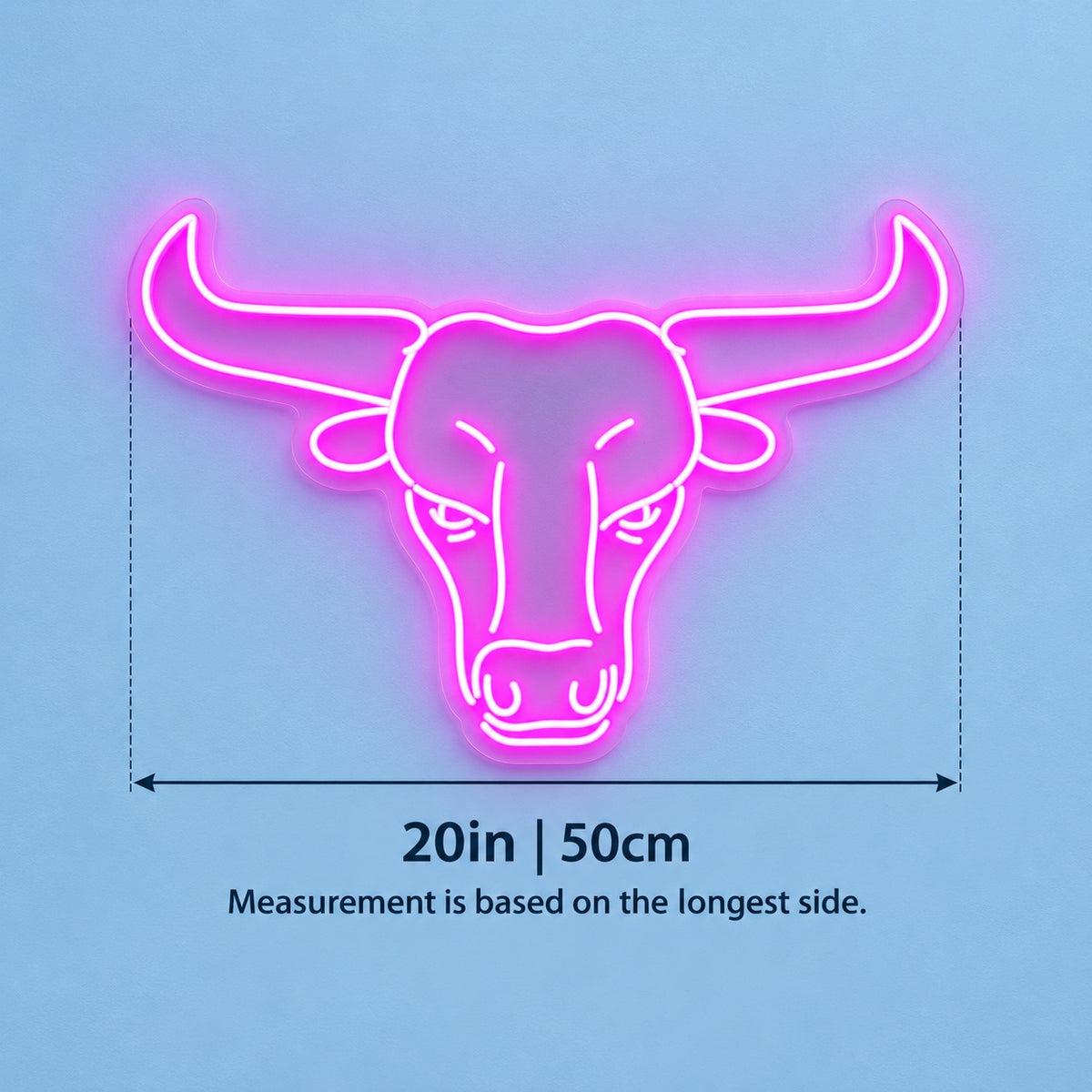 Longhorn Bull Head LED Neon Sign - size guide