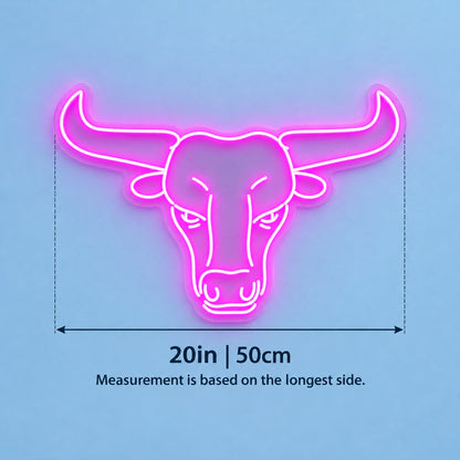 Longhorn Bull Head LED Neon Sign - size guide
