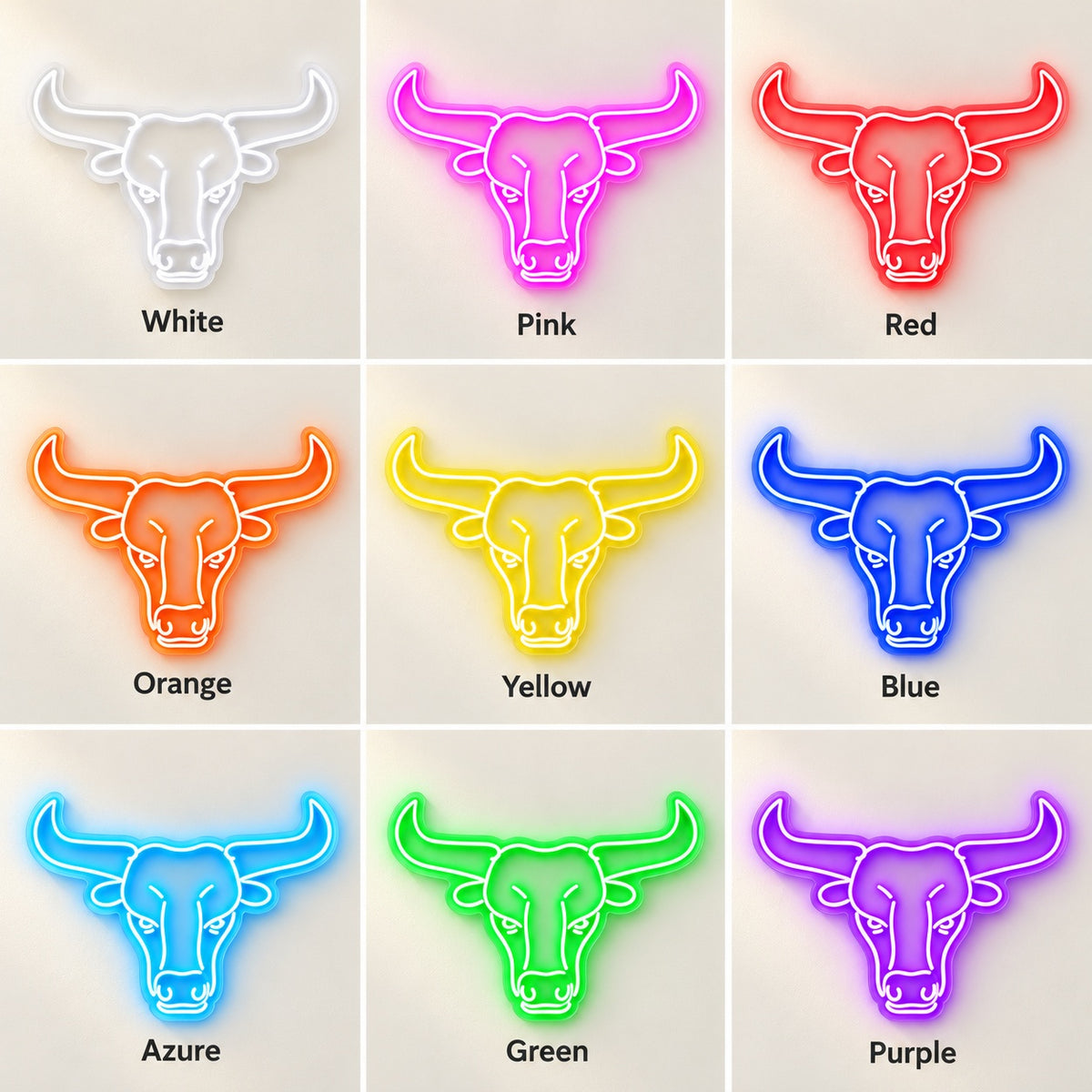 Longhorn Bull Head LED Neon Sign - nine-color grid
