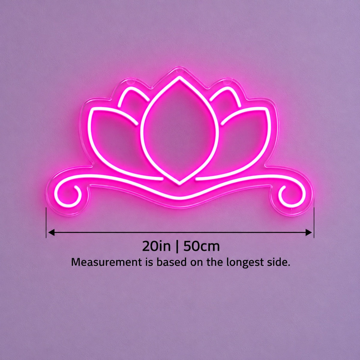 Lotus Scroll LED Neon Sign - size guide