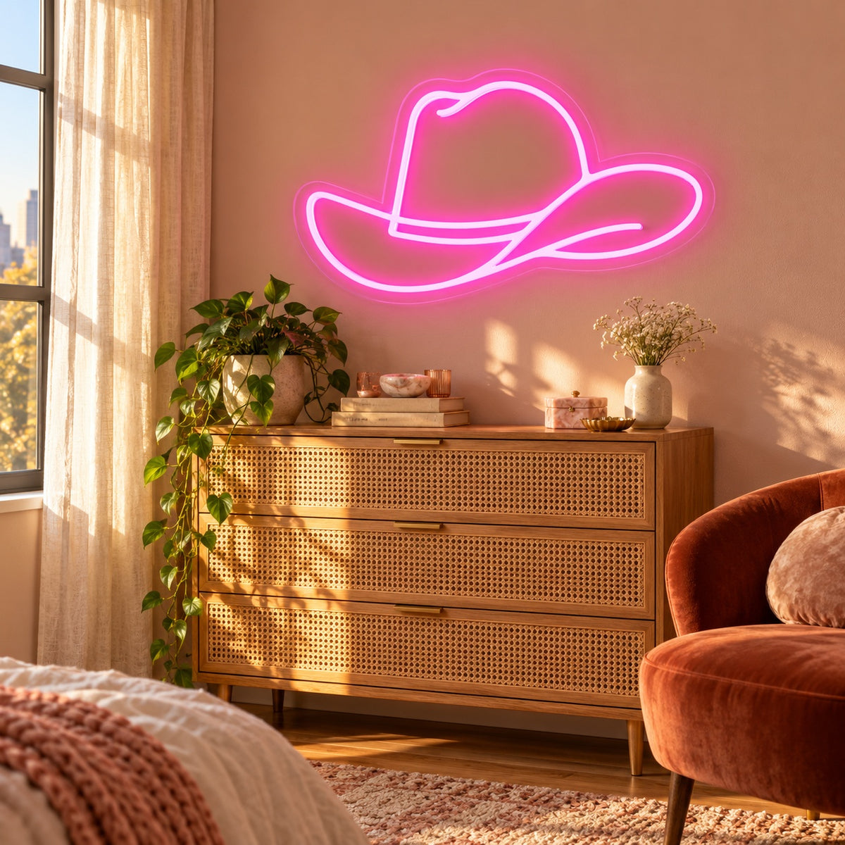 Outline Cowboy Hat LED Neon Sign - lifestyle view
