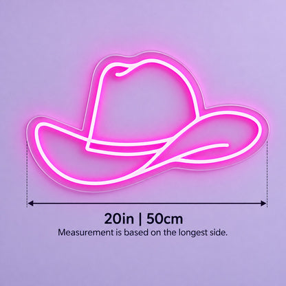Outline Cowboy Hat LED Neon Sign - size guide
