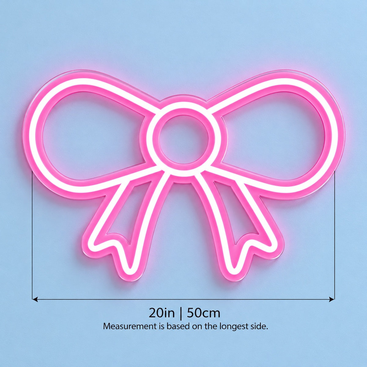 Ribbon Bow LED Neon Sign - size guide