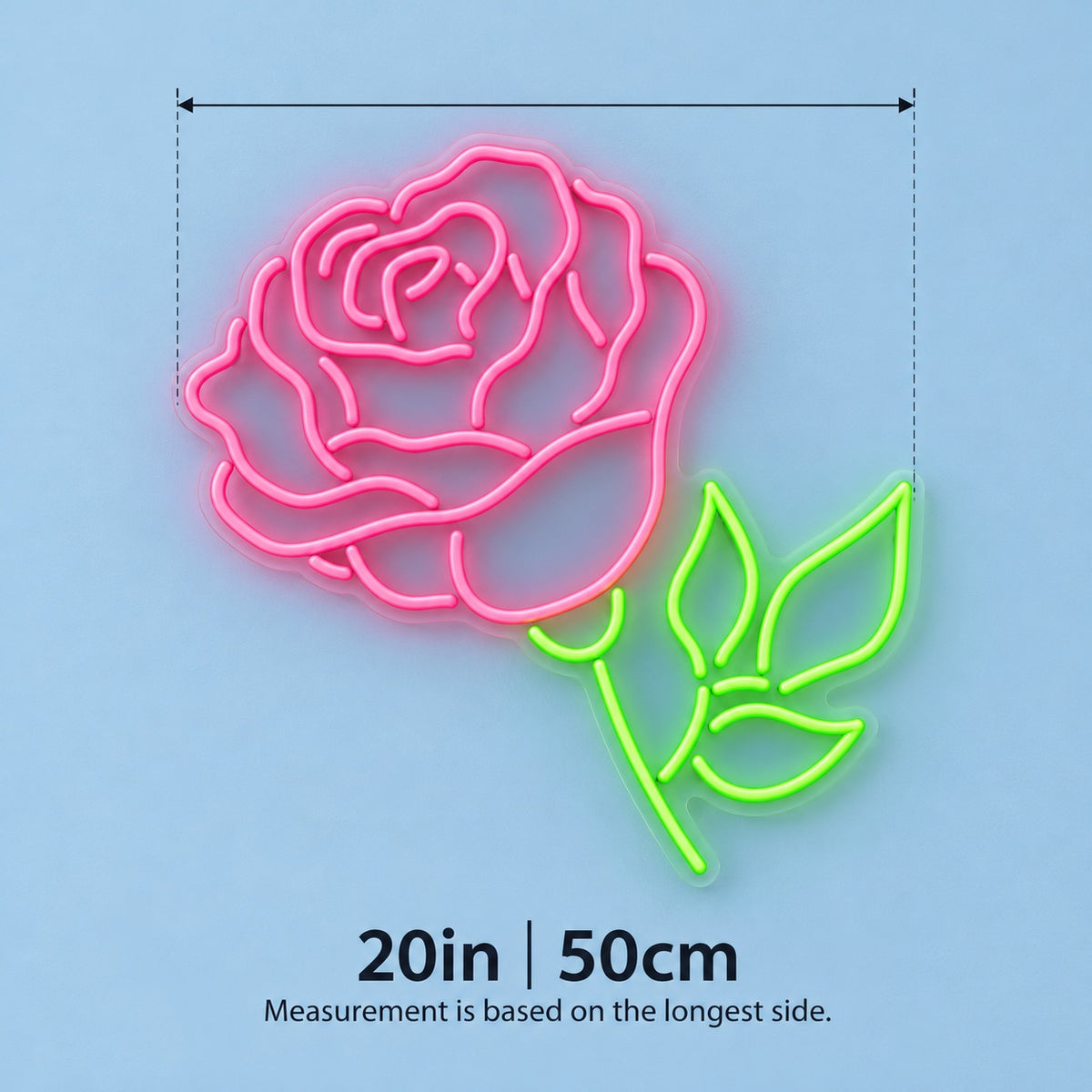 Rose Leaves LED Neon Sign - size guide