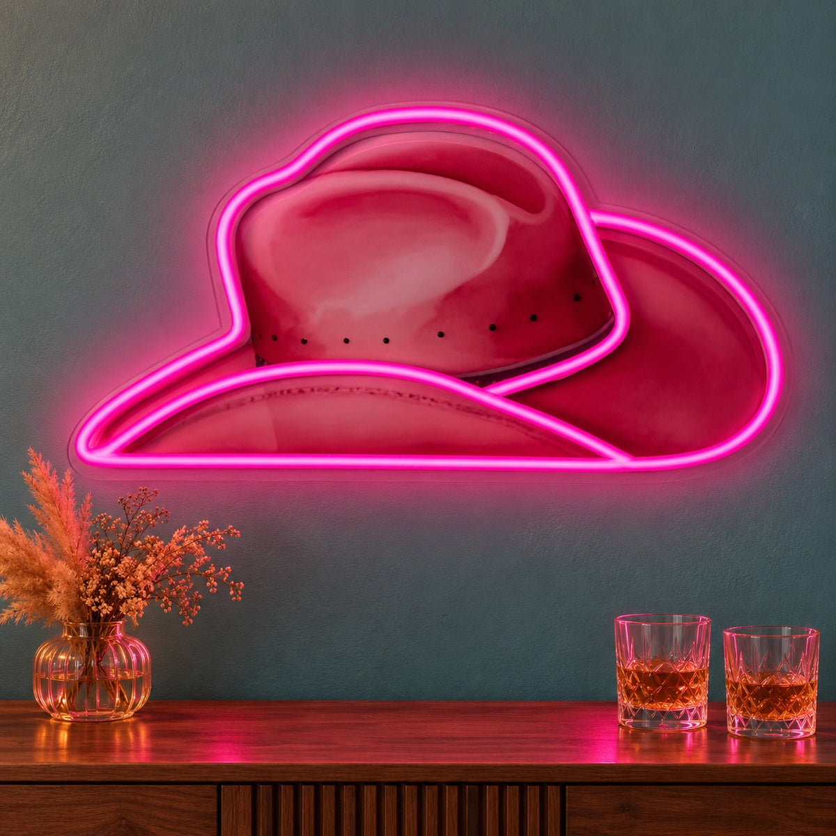 Studded Cowboy Hat LED Neon Sign - advertising view