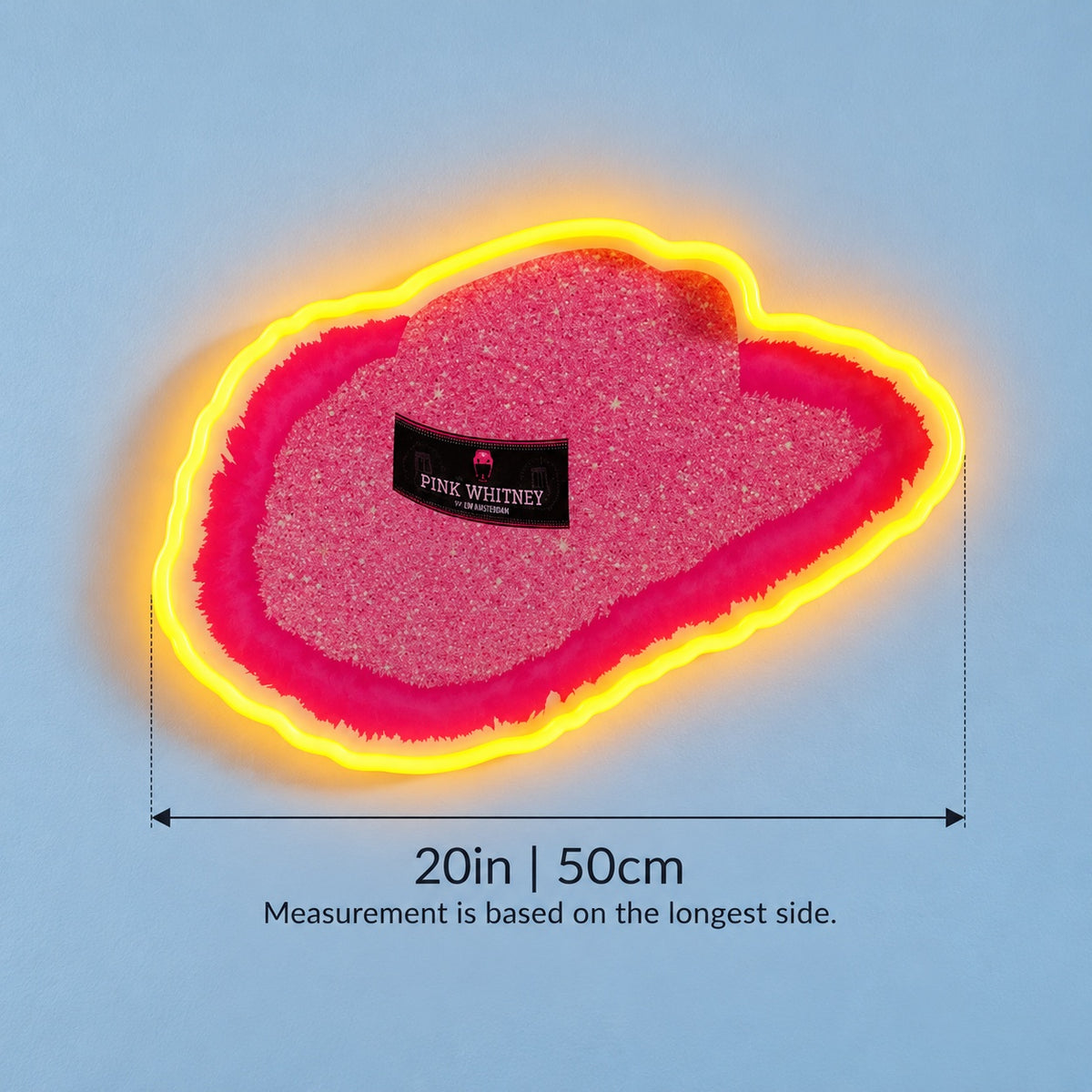 Textured Cowboy Hat LED Neon Sign - size guide