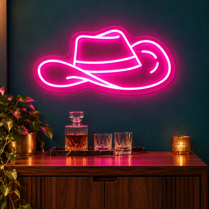 Wide Brim Cowboy Hat LED Neon Sign - advertising view