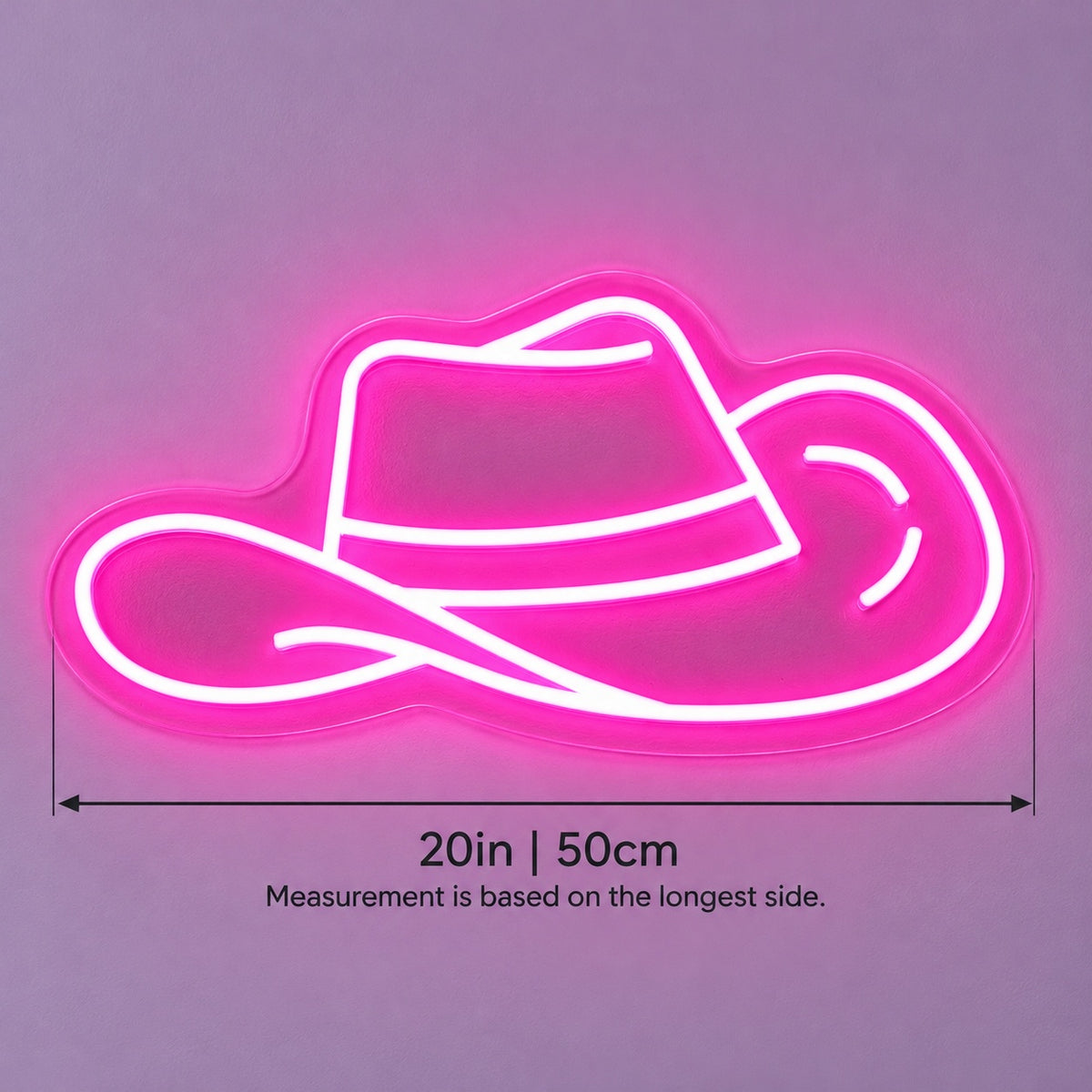 Wide Brim Cowboy Hat LED Neon Sign - size guide