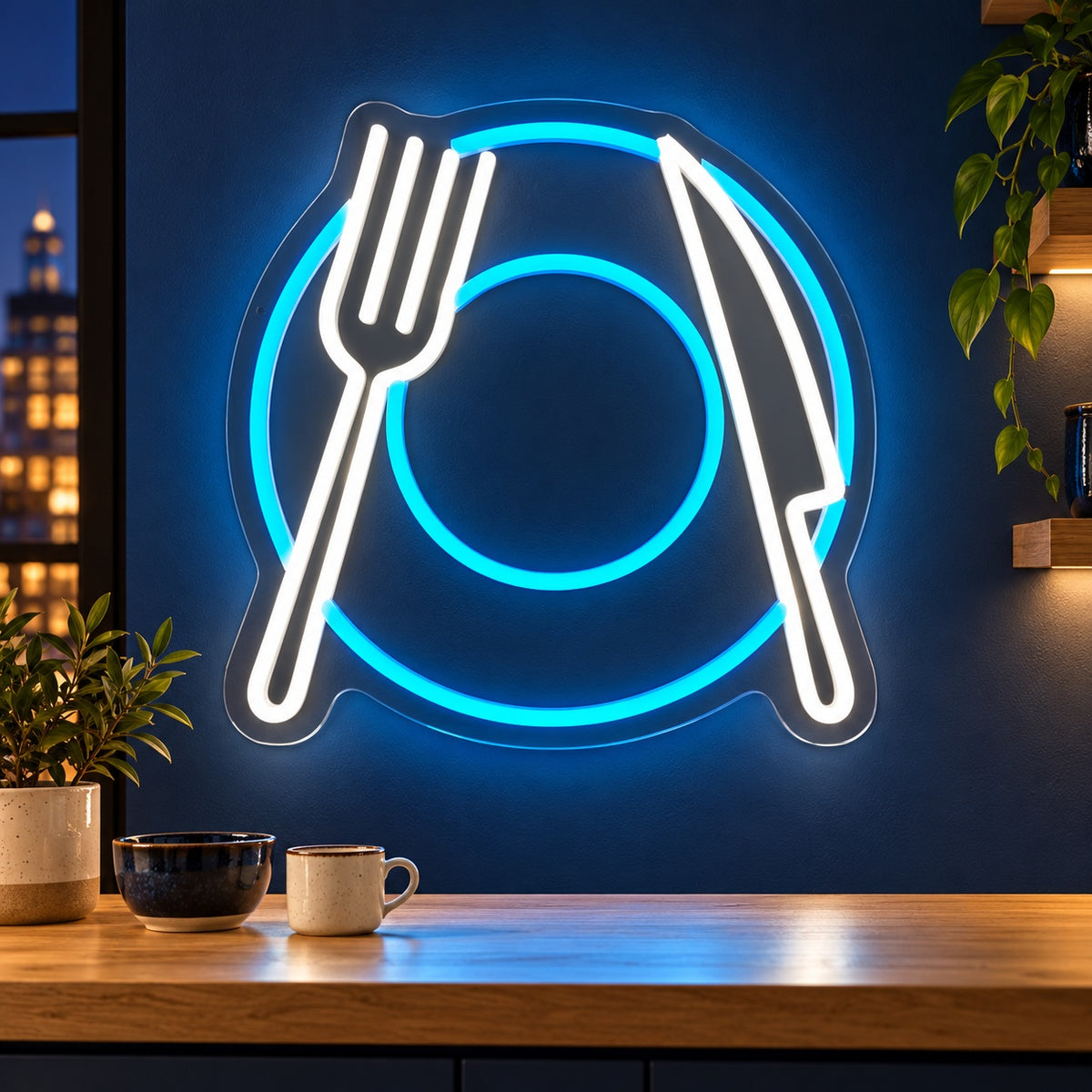 Plate with Fork and Knife LED Neon Sign - advertising view