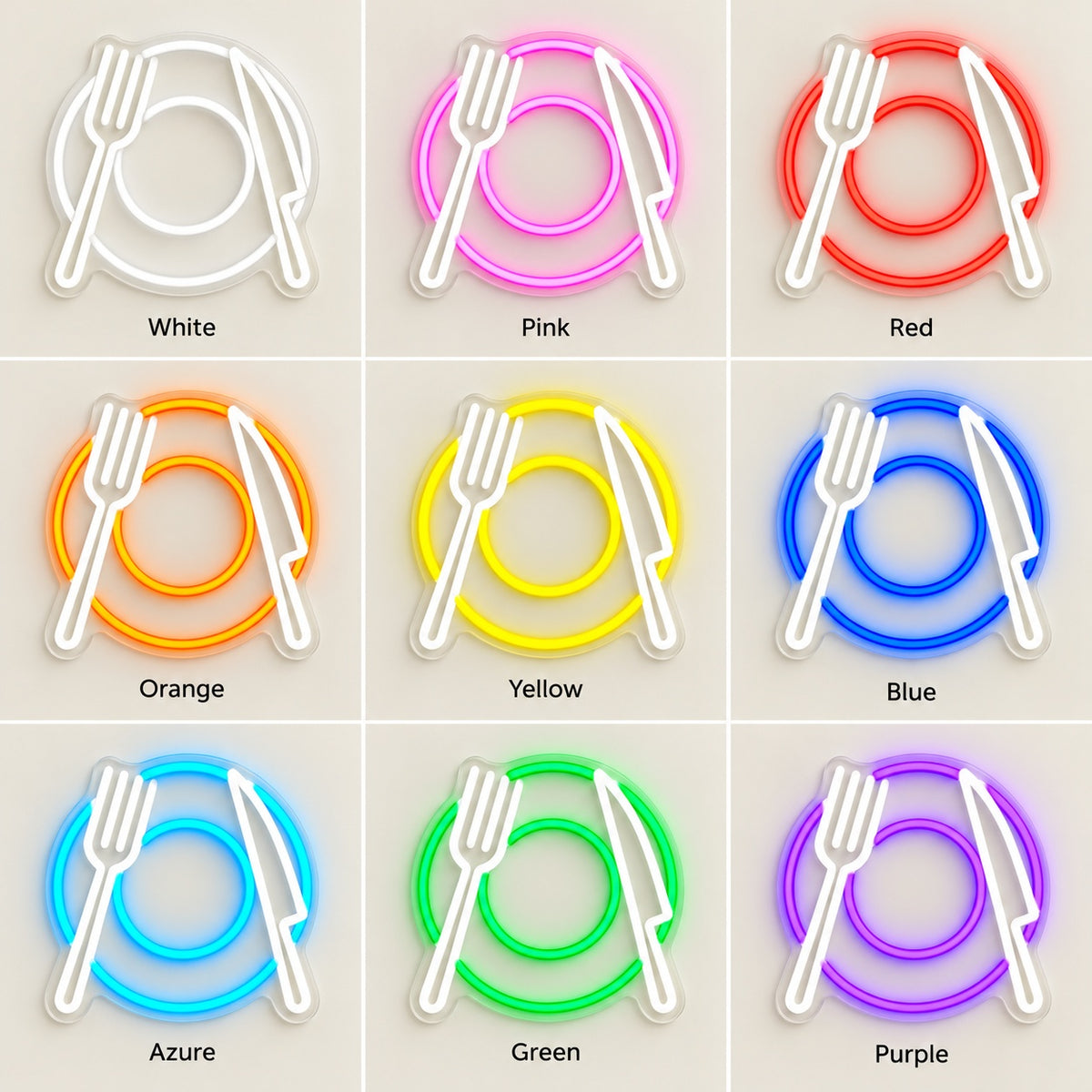 Plate with Fork and Knife LED Neon Sign - nine-color grid